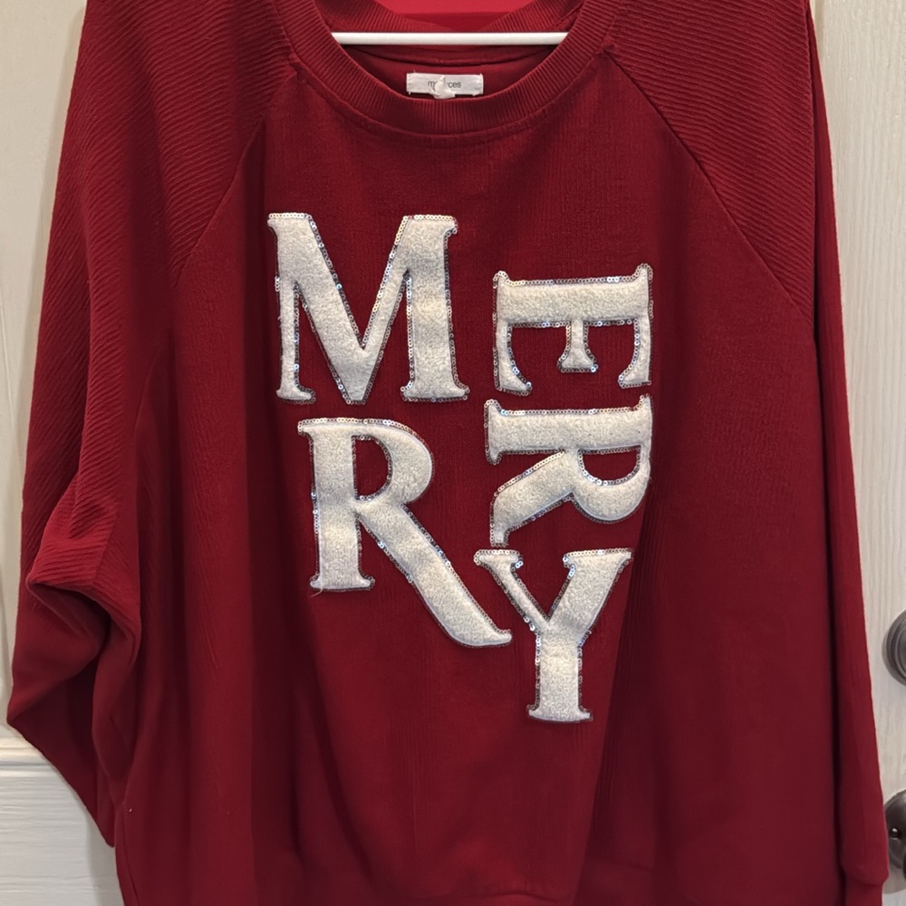 Maurices Red Crew Neck Sweater with Silver Lettering